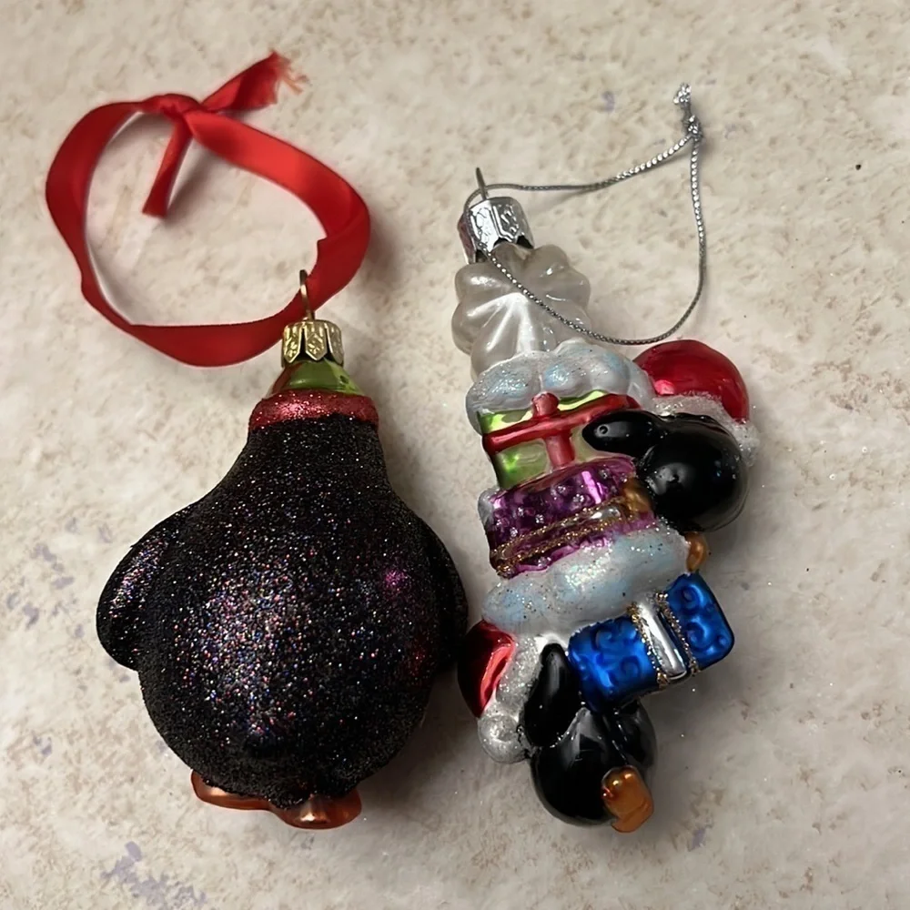 Vintage lot of 2 Penguin Santa Hats Christmas Ornaments